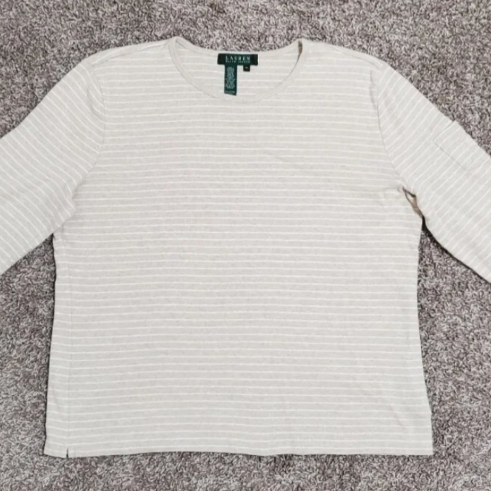 Women's Lauren Ralph Lauren Long Sleeve Shirt Size XL Tan Striped